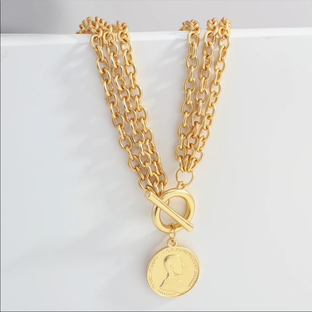 NEW 18K MULTI LAYERED COIN LONG PENDANT NECKLACE, NICE NECKLACE, CUTE NECKLACE - Picture 3 of 7